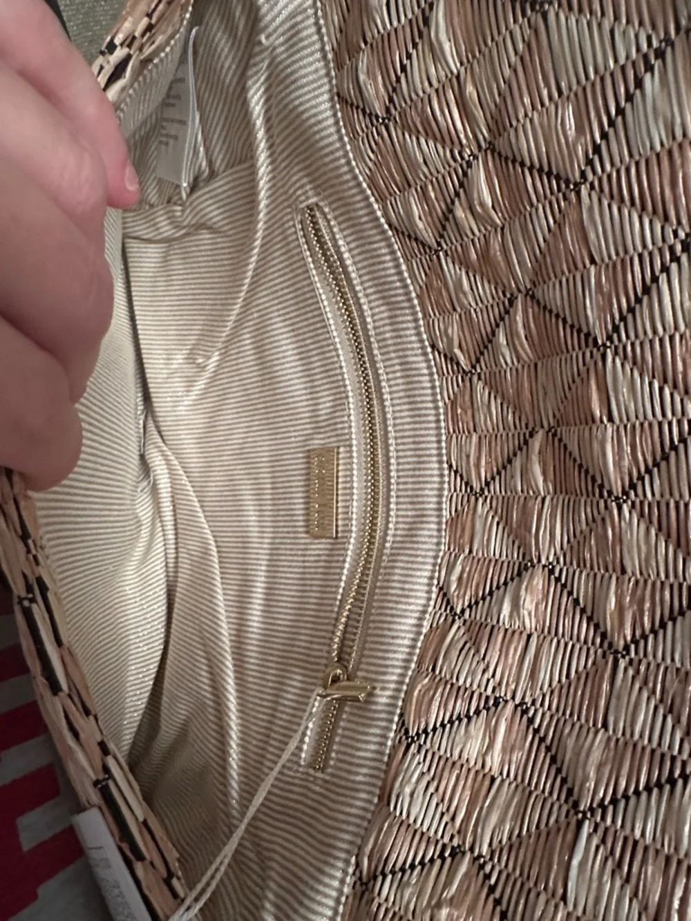 NWT Anthropologie Tan and Cream Woven Envelope Clutch